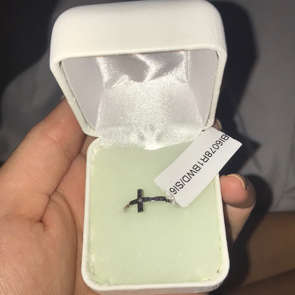blue and silver sterling silver size 6 cross ring